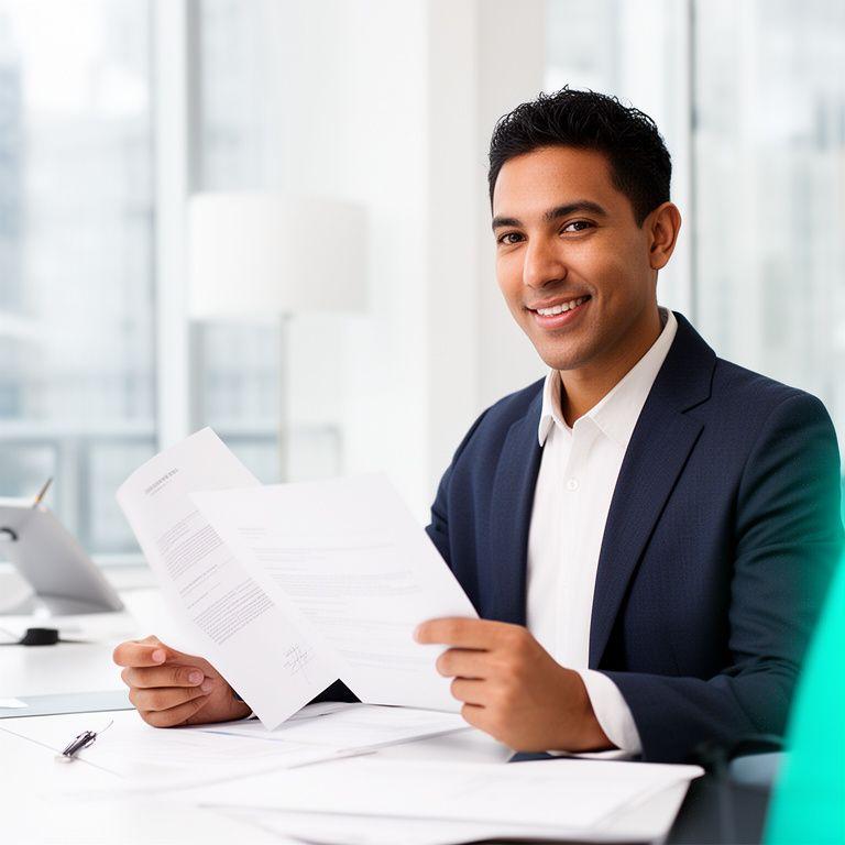 Portrait of Sonyvictor Resar reviewing vendor terms in a bright Brooklyn meeting room