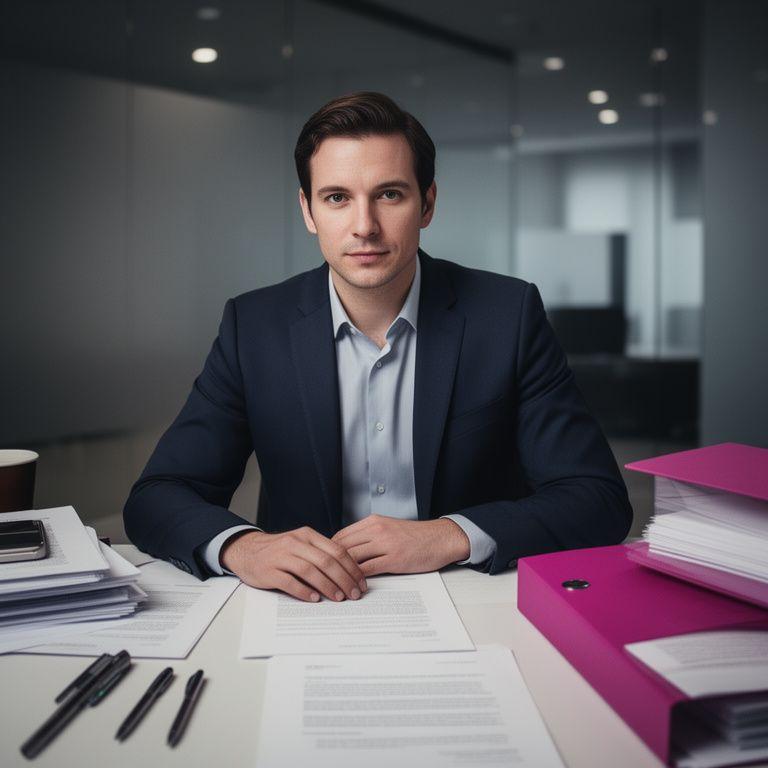 Portrait of Tianqing Miroshnik in a modern legal workspace with annotated lease documents
